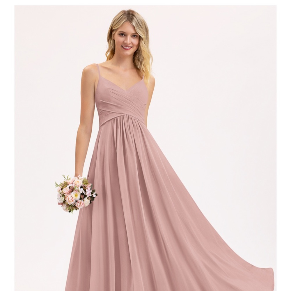 Dusty Rose A-Line V-neck Floor-Length Chiffon Bridesmaid Dress With Ruffle